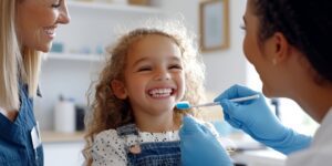 A smiling child receiving a dental check-up from a friendly hygienist at 92 Dentistry in Portland, OR, with a parent nearby during a routine kids' dental visit.
